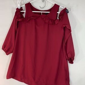 Cold Shoulder Long Sleeve Ruffle Blouse Small